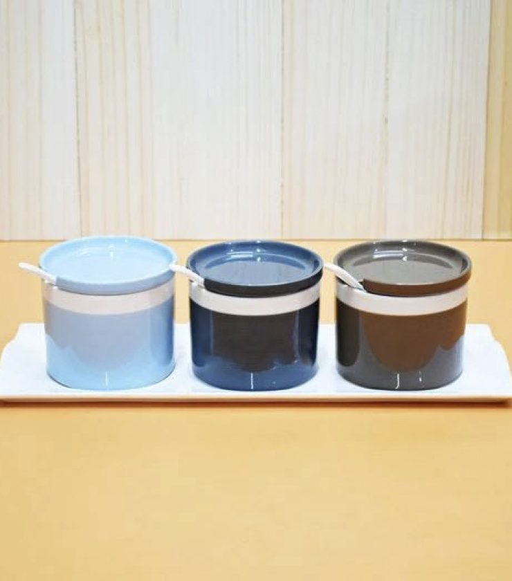3 Pcs Ceramic Spice Jar with Tray & Spoon CK0563