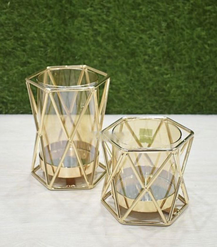 2 Pcs Metal & Glass Decorative Candle Stand RY8504