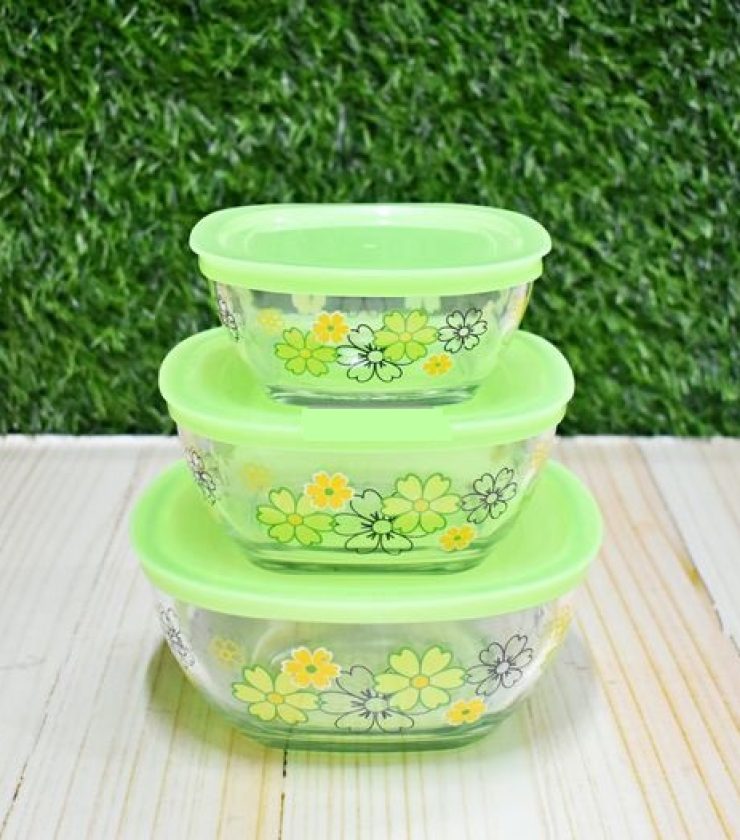 3 Pcs Glass Food Container with Lid FT0847