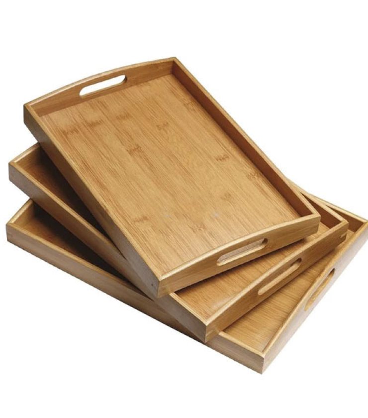 3 Pcs Bamboo Serving Tray with Handle FH5032