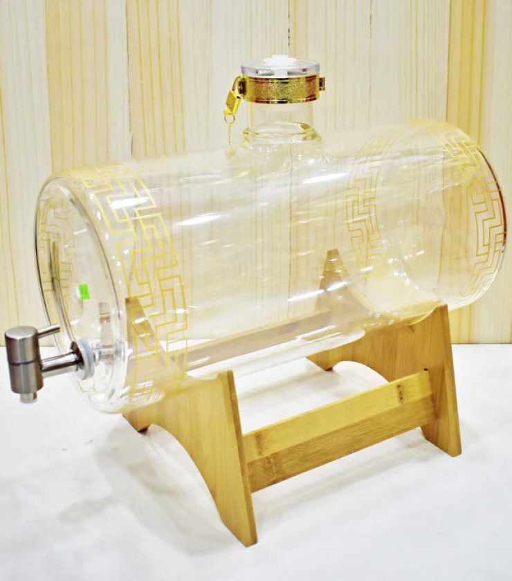 Barrel Shape Glass Juice Dispenser with Bamboo Stand RY0410